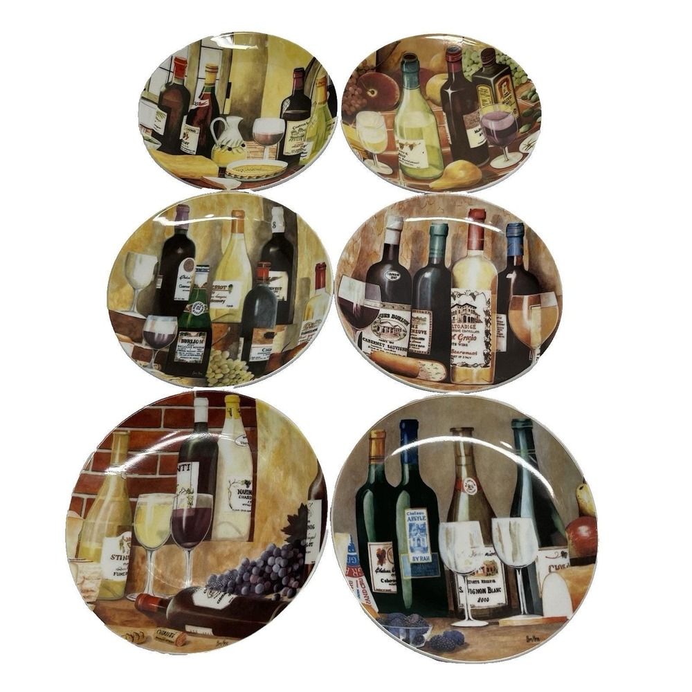 Ron King Santa Barbara Ceramic Design Appetizer Dessert Canape Plates Wine Theme